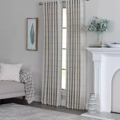 Green Checkered Single Curtain Panel, 84 in.