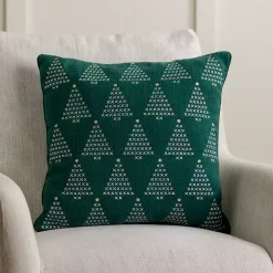 Green Cross Stitch Trees Christmas Pillow