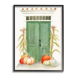 Green Doors and Pumpkins Framed Giclee Art Print