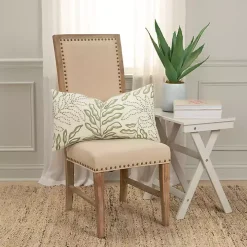 Green Embroidered Botanical Lumbar Pillow