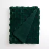 Green Faux Fur and Boucle Checkerboard Throw