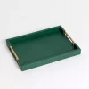 Green Faux Leather Gold Handle Tray