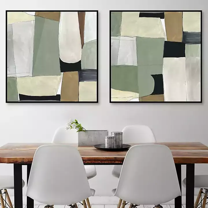 Green Forms Framed Canvas Art Prints, Set of 2