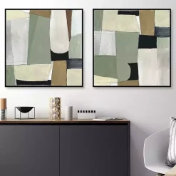 Green Forms Framed Canvas Art Prints, Set of 2