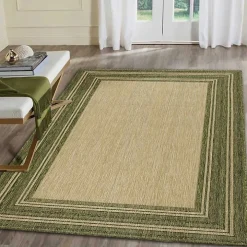 Green Framed Border Outdoor Area Rug, 7x9