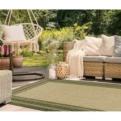 Green Framed Border Outdoor Area Rug, 4x7