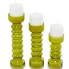 Green Glass Bubble Pillar Candle Holders, Set of 3