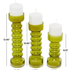 Green Glass Bubble Pillar Candle Holders, Set of 3