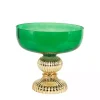 Green Glass Vase with Gold Pedestal Base, 12 in.