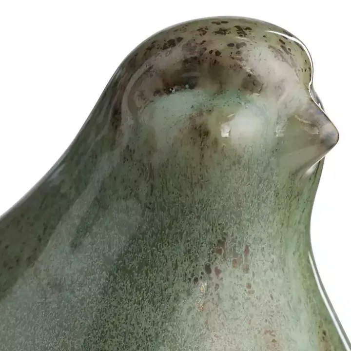 Green Glazed Ceramic Bird Figurines, Set of 3