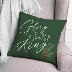 Green Glory to the Newborn King Christmas Pillow