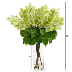 Green Lilac Arrangement in Glass Vase