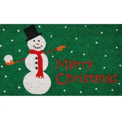 Green Merry Christmas Snowman Doormat