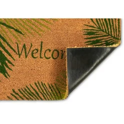 Green Palm Fronds Welcome Coir Doormat