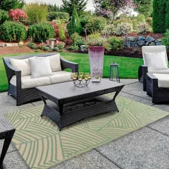 Green Palm Leaf Outdoor Area Rug, 4x6