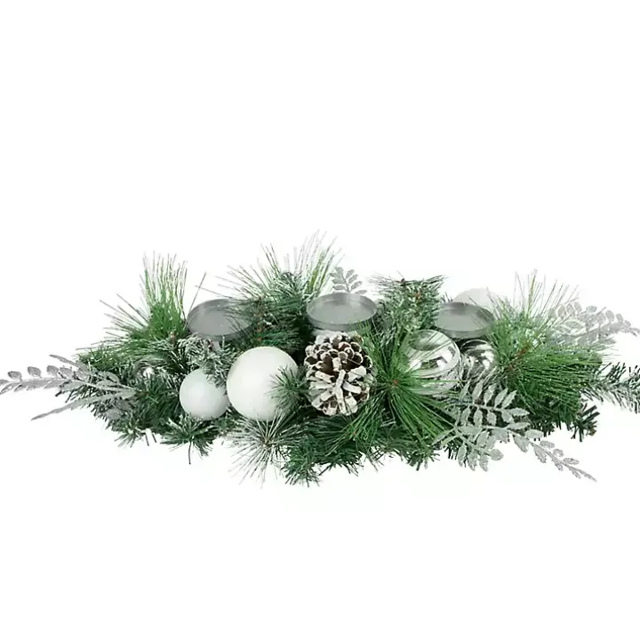 Green Pine and Ornament Candle Centerpiece