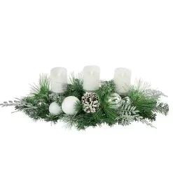 Green Pine and Ornament Candle Centerpiece