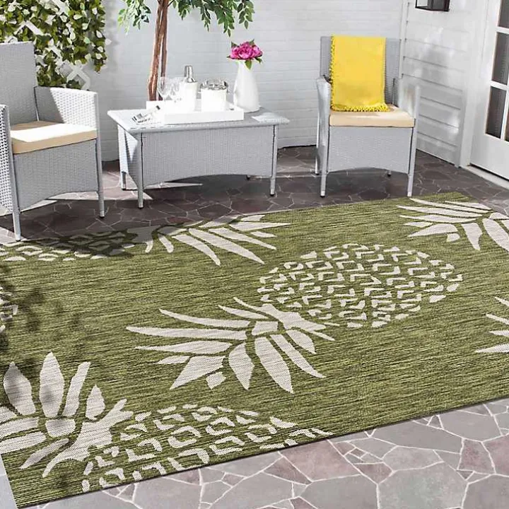 Green Pineapple Outdoor Area Rug, 7x9