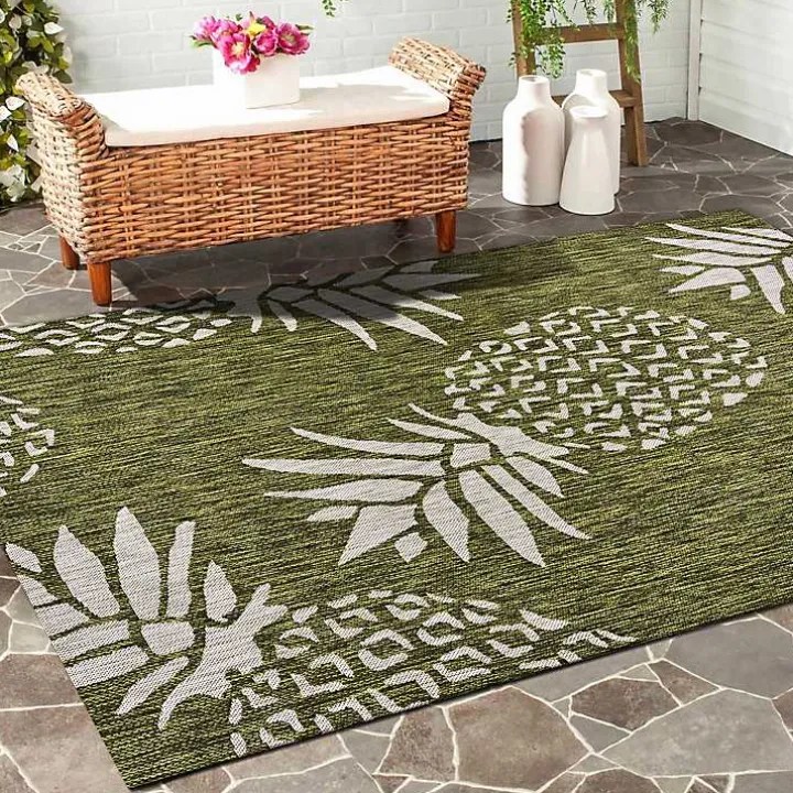 Green Pineapple Outdoor Area Rug, 7x9