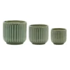 Green Ribbed Terracotta Planters, Set of 3
