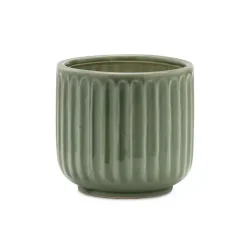 Green Ribbed Terracotta Planters, Set of 3