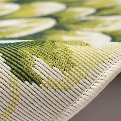 Green Round Floral Bloom Indoor/Outdoor Rug, 3x3