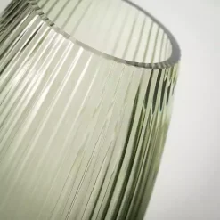 Green Round Ribbed Glass Vase