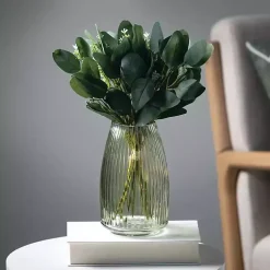 Green Round Ribbed Glass Vase