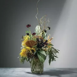 Green Round Ribbed Glass Vase