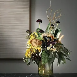 Green Round Ribbed Glass Vase