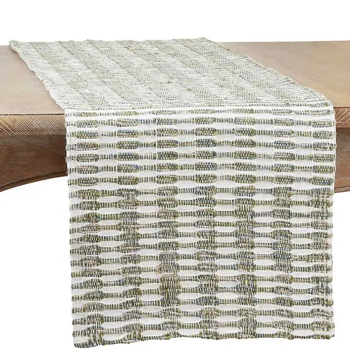Green Tea Woven Stripe Table Runner, 90 in.