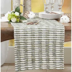 Green Tea Woven Stripe Table Runner, 54 in.