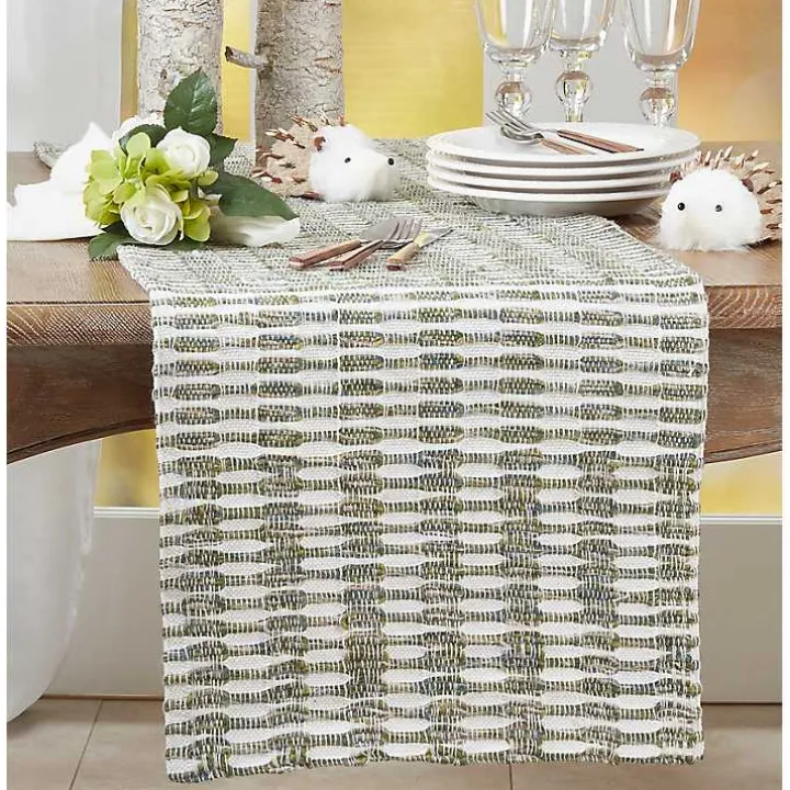 Green Tea Woven Stripe Table Runner, 90 in.