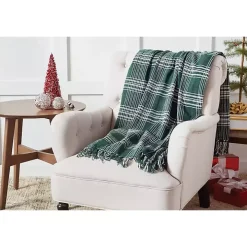 Green White Plaid Christmas Throw Blanket