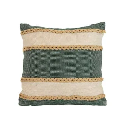Green Woven Wide Stripe Indoor/Outdoor Pillow