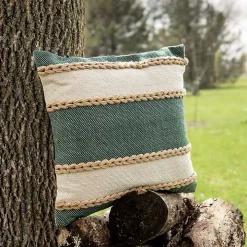 Green Woven Wide Stripe Indoor/Outdoor Pillow