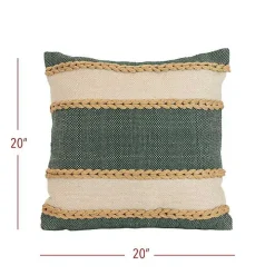 Green Woven Wide Stripe Indoor/Outdoor Pillow