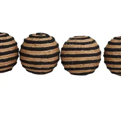 Handmade Black Stripe Jute Rope Orbs, Set of 4