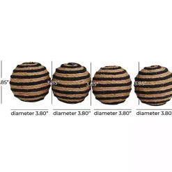 Handmade Black Stripe Jute Rope Orbs, Set of 4