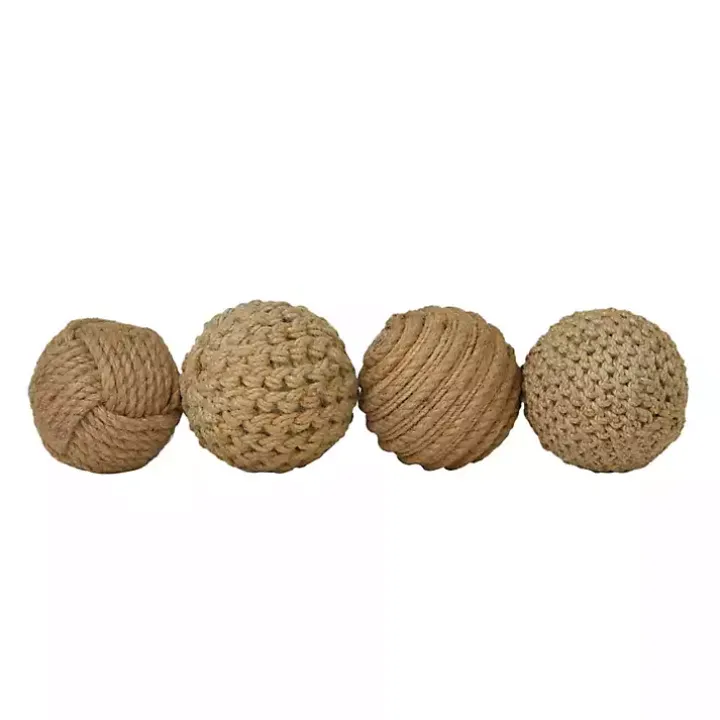 Handmade Jute Rope Orbs, Set of 4