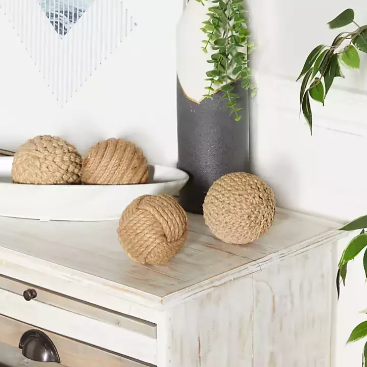 Handmade Jute Rope Orbs, Set of 4