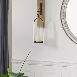 Hanging Lantern Fir Wood and Iron Sconce