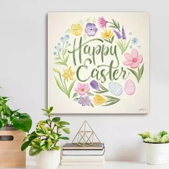 Happy Easter Floral Egg Wreath Canvas Art Print