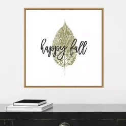 Happy Fall Leaf Stamp Framed Canvas Art Print