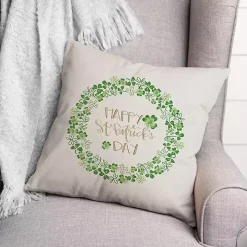 Happy St. Patrick's Day Clover Wreath Throw Pillow