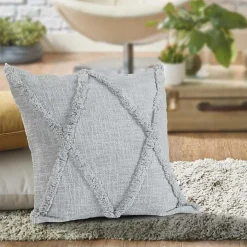 Harbor Gray Tufted Diamond Pillow, 18 in.