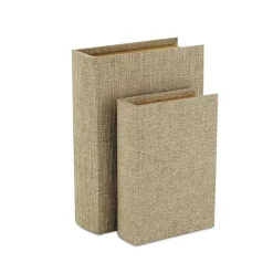 Heathered Beige Linen Book Boxes, Set of 2