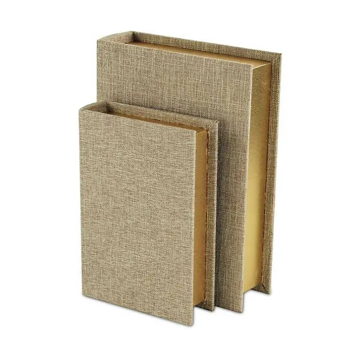 Heathered Beige Linen Book Boxes, Set of 2