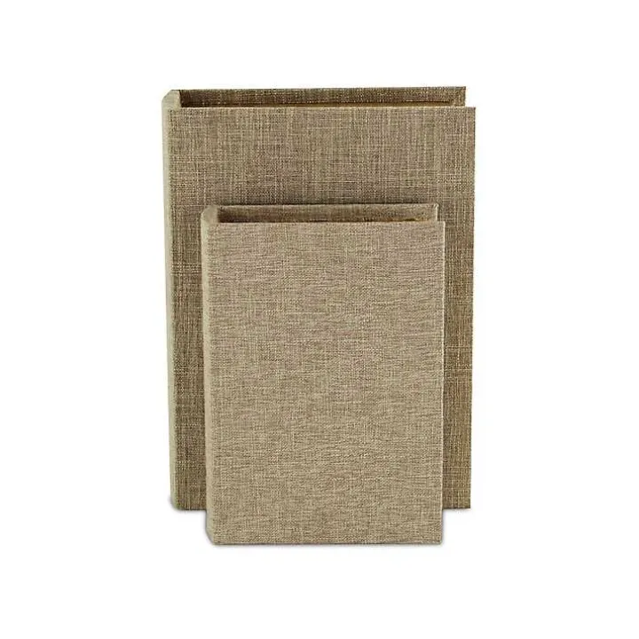 Heathered Beige Linen Book Boxes, Set of 2
