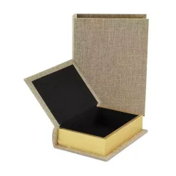 Heathered Beige Linen Book Boxes, Set of 2